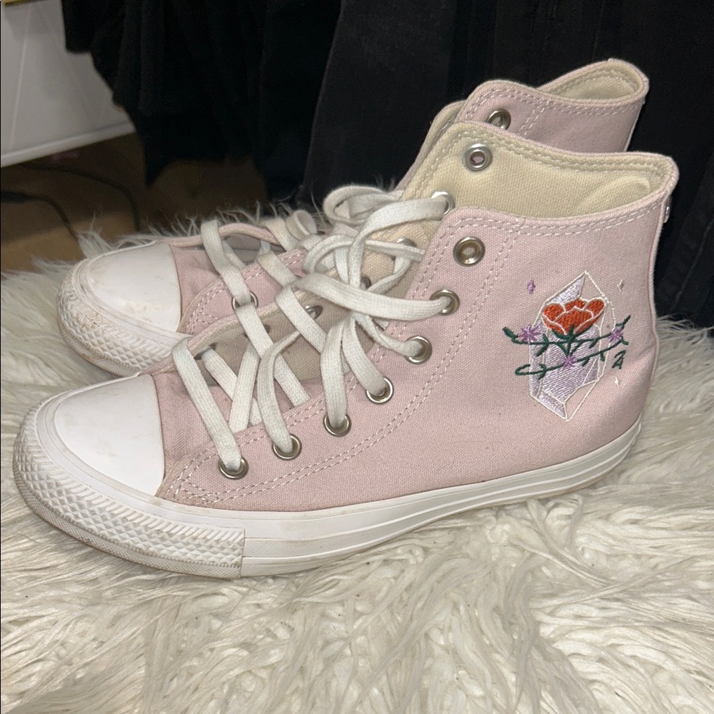 Converse Light Pink High-Tops with Embroidery